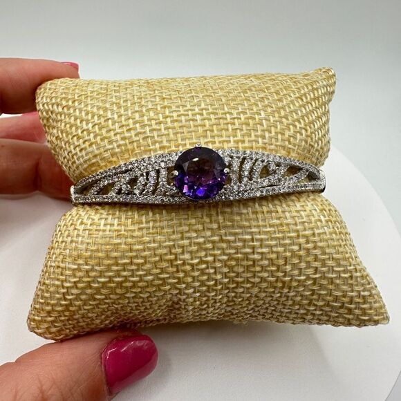 NWOT 4.91 genuine amethyst and cz clamper bracelet in sterling silver! - Picture 8 of 8